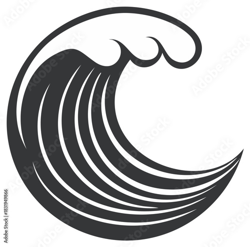 Stylized graphic wave illustration, isolated ocean waves symbol or tsunami icon