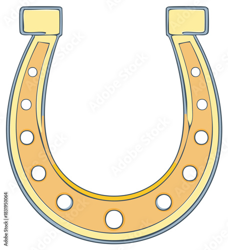 Golden horseshoe, traditional symbol of good luck. Cute horseshoe vector illustration, cartoon style, good fortune