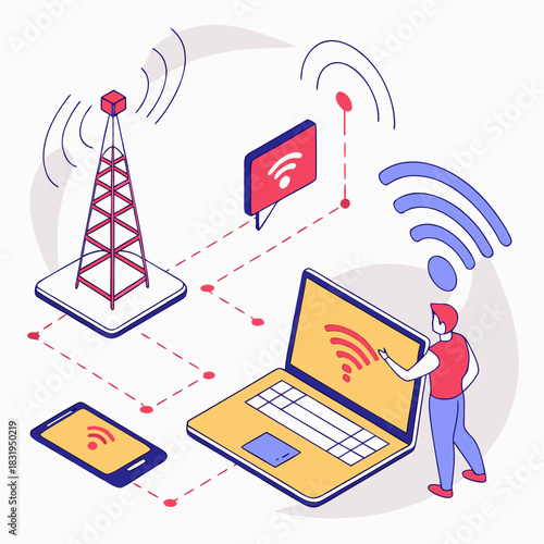 Cloud computing concept with smartphone and laptop connected via Wi-Fi
