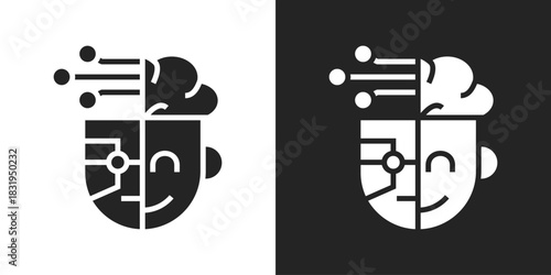 Artificial Intelligence Icon In Black And White Glyph Style