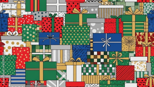 Seamless christmas gifts pattern vector background for holiday season wrapping paper and design projects