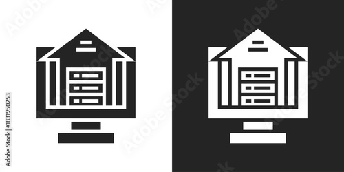 Data Warehouse Icon In Black And White Glyph Style