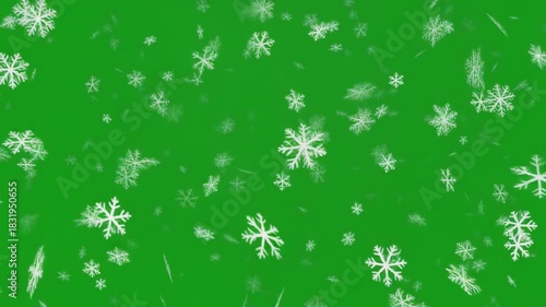 Gentle winter snow falling animation on a chroma key green background