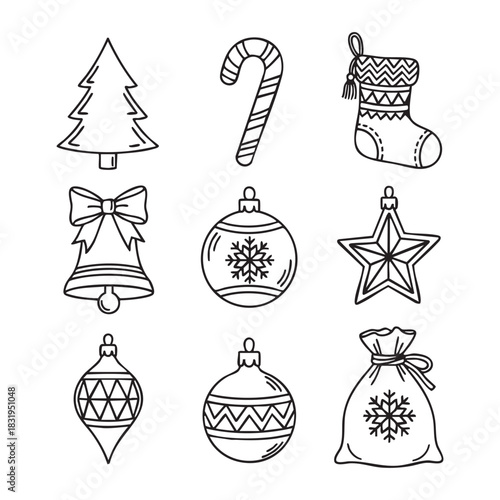 Best Christmas day elements vector line art illustration