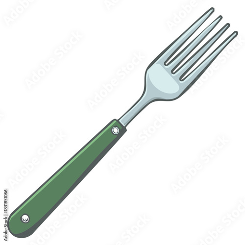 Illustrated kitchen dining fork with green handle design