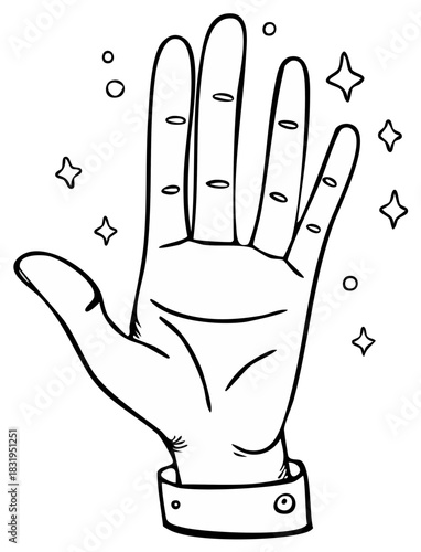 Palmistry Hand, Magic, Fortune Telling Illustration, Stars and Circles