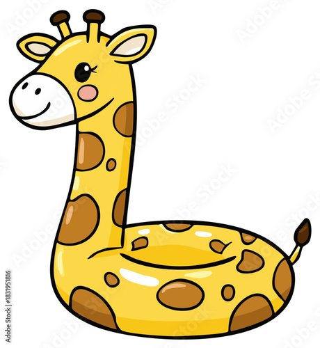 Playful yellow giraffe pool float cartoon illustration for summer fun and playful childhood