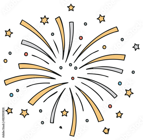 Whimsical Firework Explosion with Stars and Confetti Illustration
