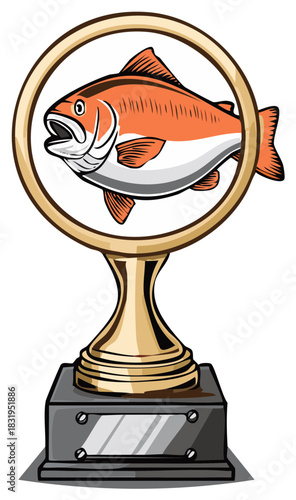 Trophy Award for Fishing Tournament Featuring Redfish Drawing