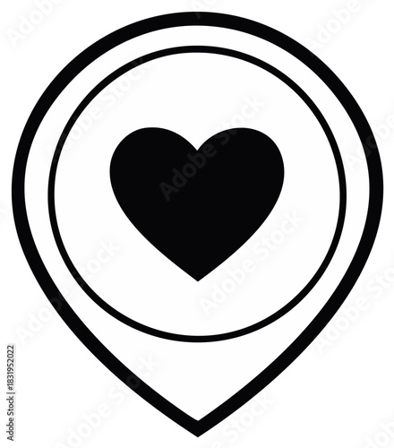 Heart Location Pin Symbol, Black Glyph Design, Love Places Graphics, Hearts Locator