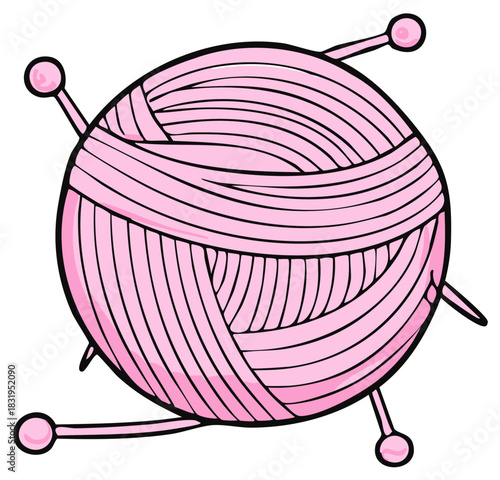 Pink Yarn Ball with Knitting Needles Craft Hobby Illustration