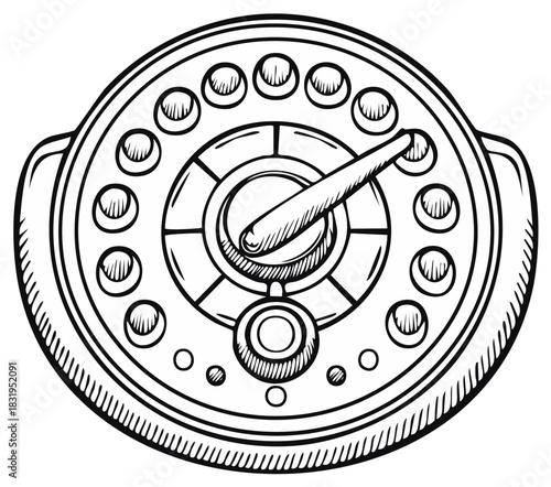 Retro Style Rotary Telephone Illustration Old Fashioned Landline Phone Hand Drawn Sketch