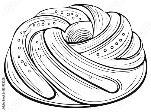 Black and White Line Art Dessert Pastry Roll Vector Illustration Graphic