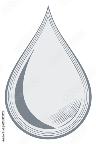 Detailed Water Droplet Illustration Smooth Gradation and Parallel Lines for Visual Clarity and Clean Presentation of Liquid Form