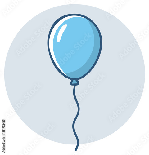 Single blue balloon with string for party or celebration graphic illustration