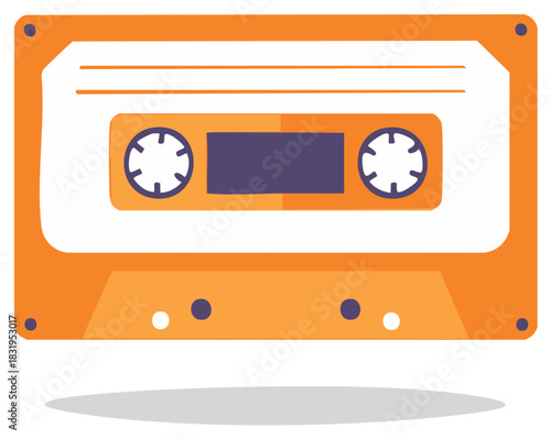 Stylish orange audio cassette tape with dark purple details symbolizing retro music and sound storage