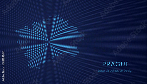 Prague city dotted digital map for data visualization design