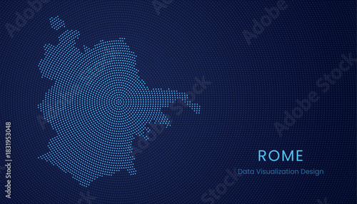 Rome city dotted digital map for data visualization design