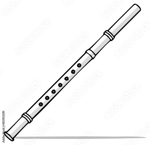 Simple recorder musical instrument with finger holes and clear silhouette style