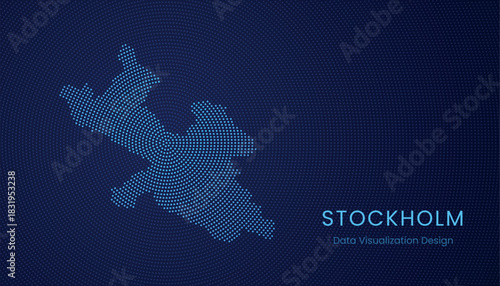 Stockholm city dotted digital map for data visualization design