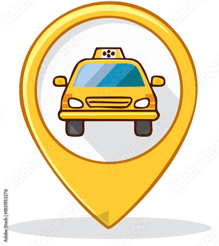 Taxi cab in a location pin icon, yellow, transportation, vector illustration