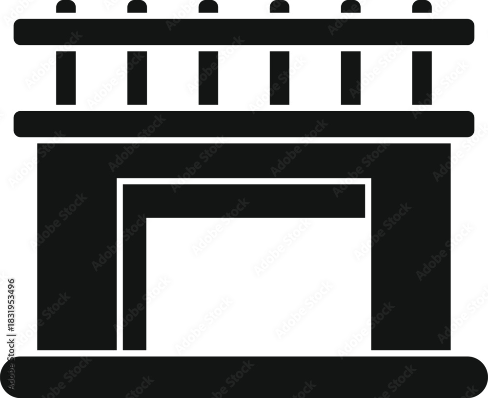 Fototapeta premium Black silhouette of a fireplace with a fence, providing warmth and comfort to a cozy home