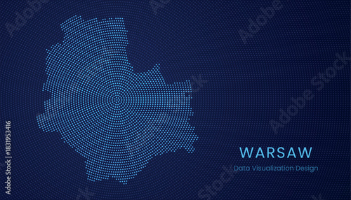 Warsaw city dotted digital map for data visualization design