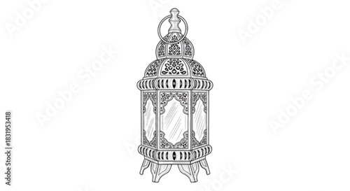 Intricate metal lantern with ornate detailing and glass panels, perfect for festive or decorative use.