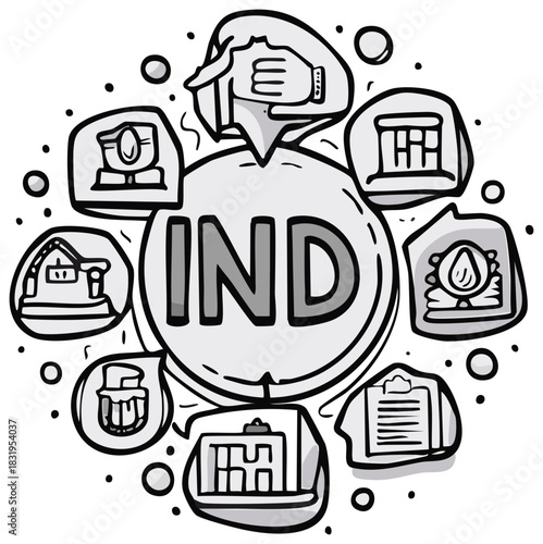 Indian Economy Sectors Outline Icons Illustration with Hand Concept