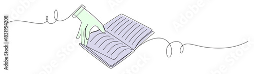Line art of a hand opening a book. Bookworm concept. Vector illustration with beautiful colors.
