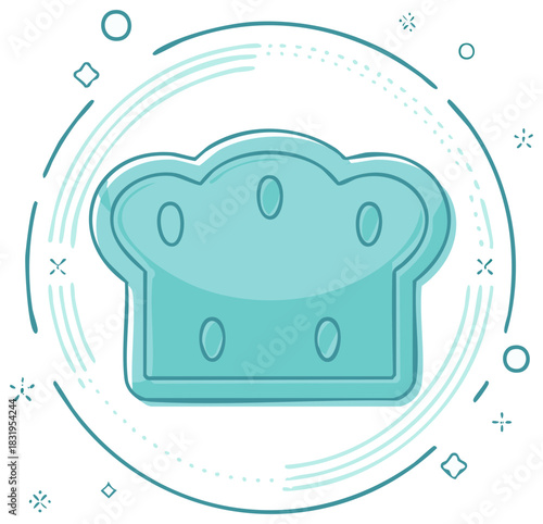 Chef Hat Icon in Light Teal with Circular Decorative Elements, Isolated