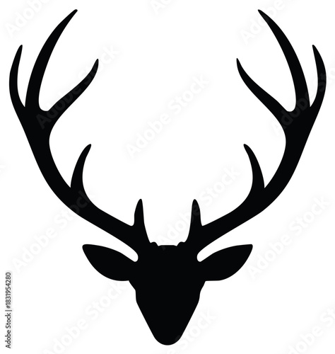 Silhouette Deer Head with Antlers Majestic Animal Symbol Icon Decoration Ornament Design