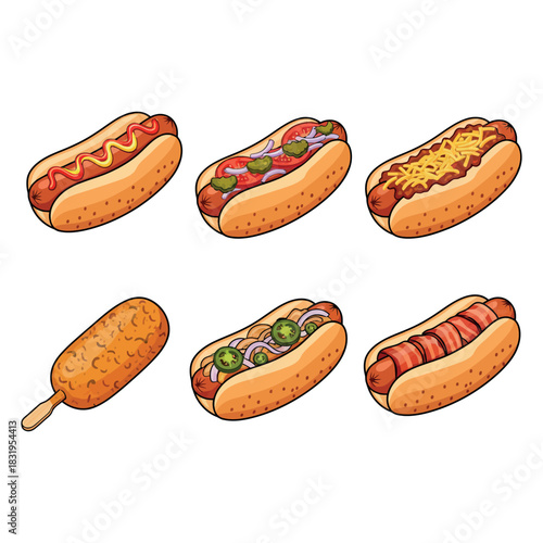 Hot Dog Vector Illustration with Bun and Mustard Topping Classic Hot Dog Graphic Design for Menu and Fast Food Branding 