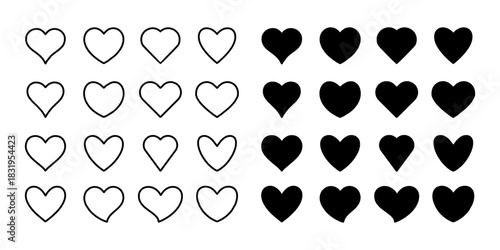 Heart shape silhouette collection. Heart silhouettes in different shapes and styles.