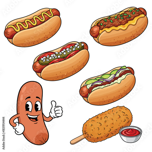Hot Dog Vector Illustration with Bun and Mustard Topping Classic Hot Dog Graphic Design for Menu and Fast Food Branding 