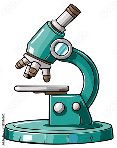 Teal Microscope Scientific Research Equipment for Education Illustration