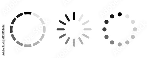 Loading icon set. Progress load, download upload indicator symbol.