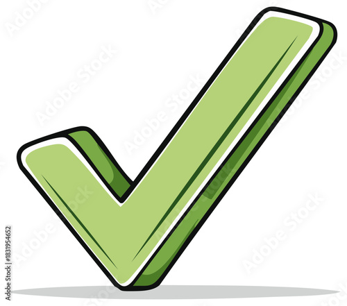 Green check mark with outline, isolated approval symbol, agreement sign, icon, success vector illustration, flat design