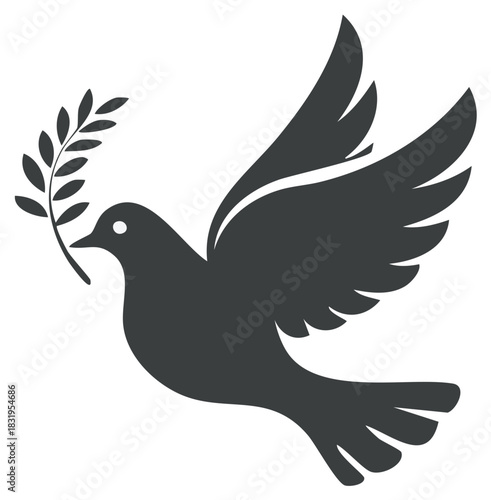 Silhouette of a dove carrying a branch symbolizing peace and hope