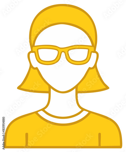 Minimalist golden yellow illustration of a female avatar profile with eyeglasses and a bob haircut