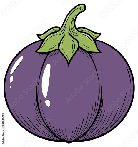 Vibrant fresh round purple eggplant vegetable cartoon illustration graphic element