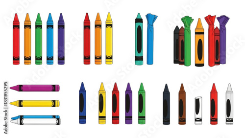 Colorful Wax Crayons Set Variety Isolated on a White Background for Creativity