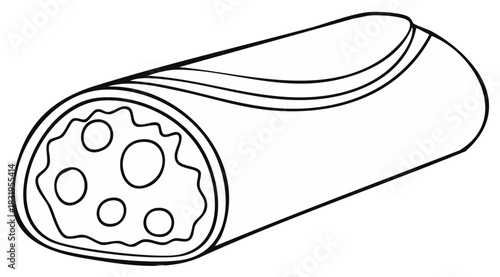 Simple Line Drawing of a Rolled Tortilla with Filling Cut in Half