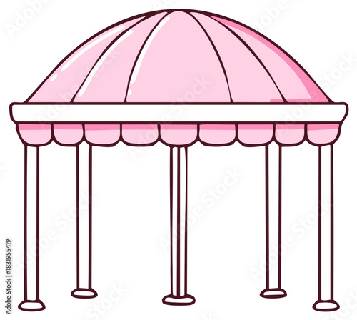 Cute pink cartoon style gazebo or outdoor pavilion illustration with rounded roof and support pillars