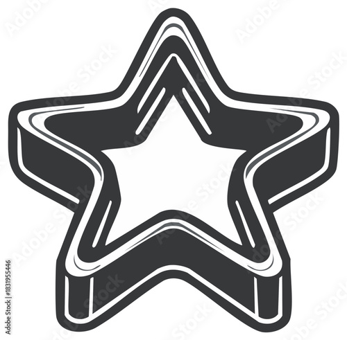 Classic outlined star symbol with three dimensional effect graphic element