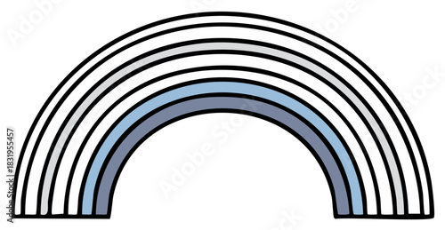 Stylized rainbow illustration with black outline and a gradient color palette