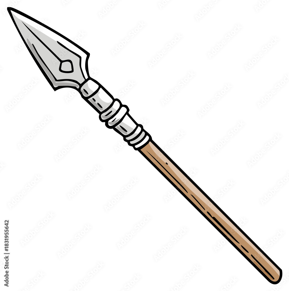Obraz premium Cartoon Illustration of an Ancient Spear Weapon with a Sharpened Metal Point and Wooden Handle