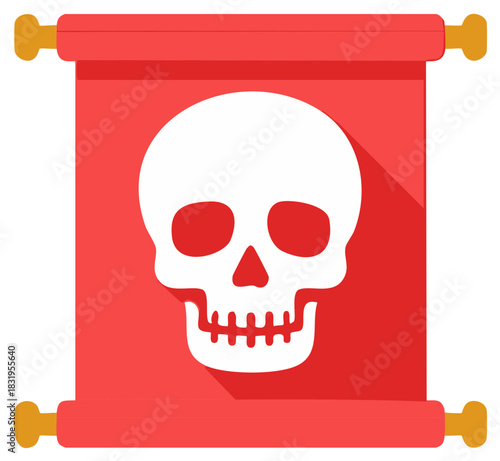 Red Scroll with a Skull Symbol Signifying Danger and Warning for Piracy