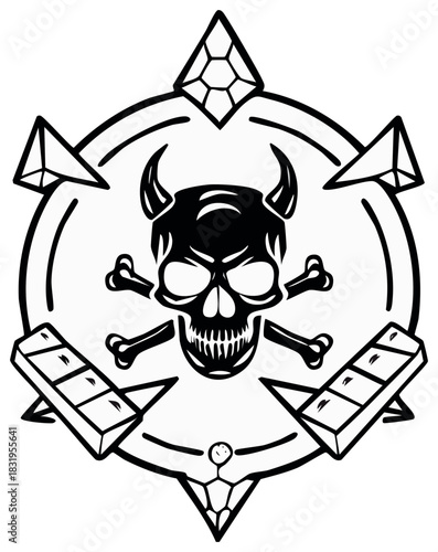 Skull and Crossbones with Geometric Elements and Devil Horns