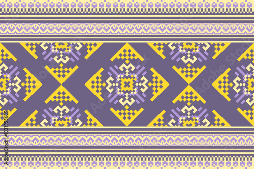 Seamless geometric pattern . pixel pattern. Design for clothing fabric textile ornamentation embroidery Hand stitched pattern . cultural stitching pixel art , Cross stitch pattern